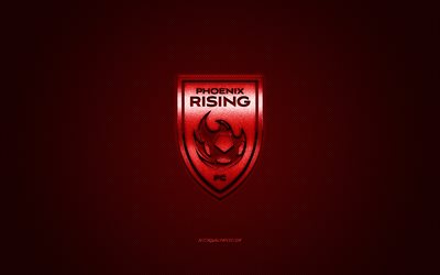 Phoenix Rising FC, Amerikansk fotboll club, USL Championship, r&#246;d logo, red kolfiber bakgrund, USL, fotboll, Phoenix, USA, Phoenix Rising FC logotyp