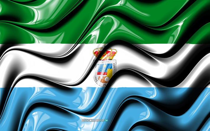 Torremolinos Flag, 4k, Cities of Spain, Europe, Flag of Torremolinos, 3D art, Torremolinos, Spanish cities, Torremolinos 3D flag, Spain