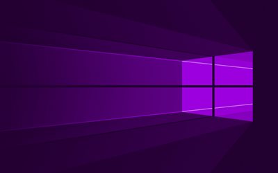 windows 10 violett logo, 4k, minimal, os, violett abstrakten hintergrund, -, kreativ -, windows-10 -, grafik -, strahlen -, windows-10-logo