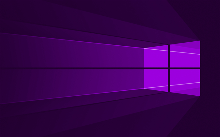 Windows 10 viola logo, 4k, minimal, OS, viola astratto sfondo, creativo, Windows 10, opere d&#39;arte, violet rays, Windows 10 logo