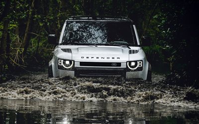 Land Rover Defender 110, 4k, offroad, 2020 auto, Suv, fiume, 2020 Land Rover Defender, Land Rover