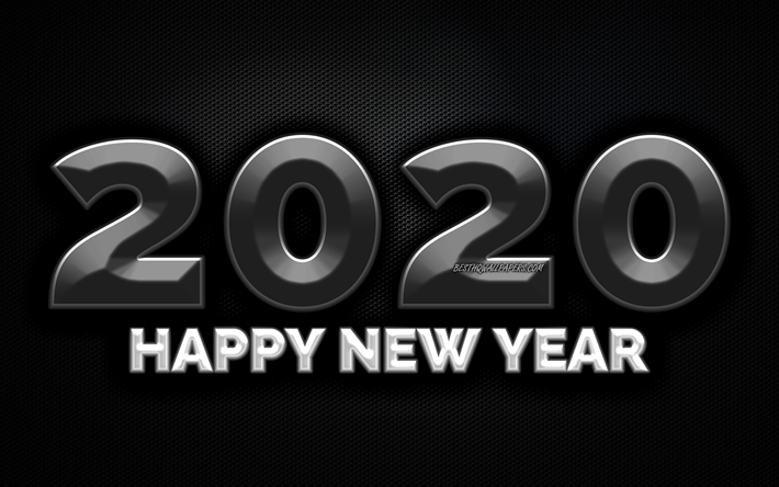 2020 2020 siyah 3D basamak, 4k, siyah metal ızgara arka plan, Mutlu Yeni Yıl, 2020 metal sanat, 2020 kavramlar, black metal basamak, siyah arka plan &#252;zerinde 2020, 2020 yılına basamak