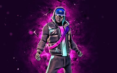 Cryptic, 4k, violet neon lights, 2020 games, Fortnite Battle Royale, Fortnite characters, Cryptic Skin, Fortnite, Cryptic Fortnite