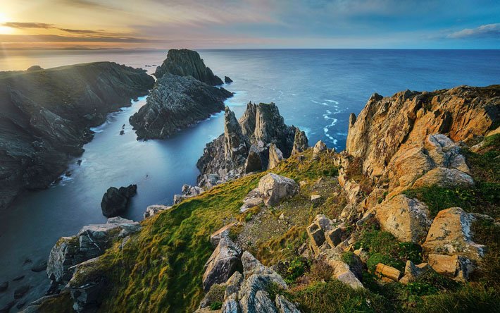海岸, bonsoir, sunset, Rocks (岩), 美しい湾, 静けさの概念