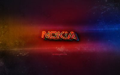 Logotipo da Nokia, arte em neon claro, emblema da Nokia, logotipo em neon da Nokia, arte criativa, Nokia