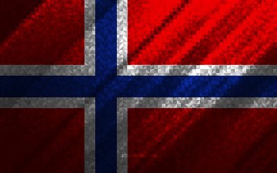 Bandeira da Noruega, abstra&#231;&#227;o multicolorida, bandeira do mosaico da Noruega, Europa, Noruega, arte do mosaico, bandeira da Noruega