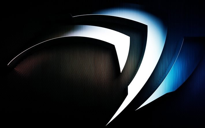 Logo NVIDIA blu, arte 3d, logo NVIDIA in metallo blu, emblema 3d NVIDIA, arte creativa, sfondo blu NVIDIA
