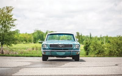 Ford Mustang, 4k, n&#228;kym&#228; edest&#228;, 1966 autoa, retroautot, muskeliautot, 1966 Ford Mustang, amerikkalaiset autot, Ford
