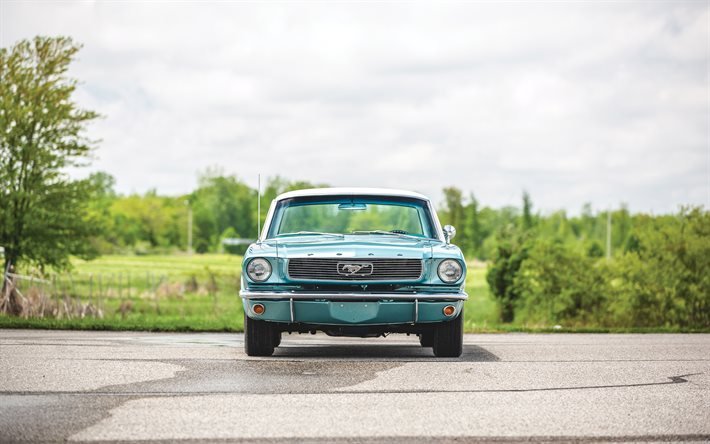 フォードマスタング, 4k, 正面, 1966年の車, レトロな車, マッスルカー, アメリカ車, フォード