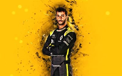 Daniel Ricciardo, 2020, 4k, Renault DP World F1 Team, piloti australiani, Formula 1, luci al neon gialle, F1 2020, Daniel Joseph Ricciardo, F1, Renault F1 Team