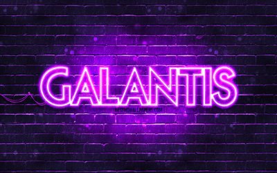 Galantis violett logotyp, 4k, superstj&#228;rnor, svenska DJs, violett brickwall, Galantis logo, Christian Karlsson, Linus Eklow, Galantis, musikstj&#228;rnor, Galantis neonlogotyp