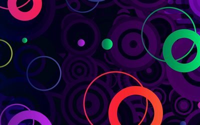 neon circles abstraction, purple circles abstraction, multicolored circles abstraction, circles background