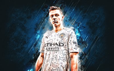 Oleksandr Zinchenko, Manchester City FC, portrait, joueur de football ukrainien, fond de pierre bleue, football