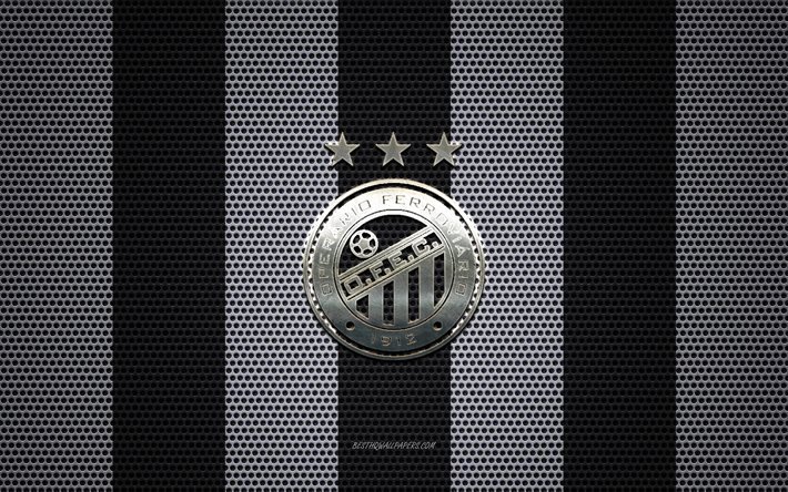 Operario Ferroviario EC logo, Brazilian football club, metal emblem, black white metal mesh background, Operario Ferroviario EC, Serie B, Ponta Grossa, Brazil, football