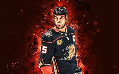 Ryan Getzlaf, 4k, NHL, Anaheim Ducks, stelle dell&#39;hockey, hockey, luci al neon arancioni, giocatori di hockey, Ryan Getzlaf Anaheim Ducks, Ryan Getzlaf 4K