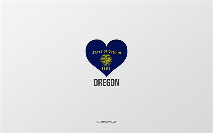 オレゴンが大好き, アメリカの州, 灰色の背景, オレゴン州, アメリカ, オレゴンフラッグハート, 好きな州