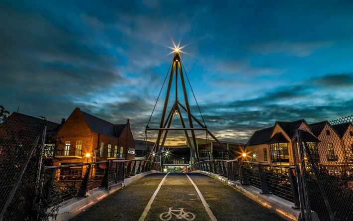 Norwich, bridge, sera, luci, paesaggio urbano di Norwich, Norfolk, Inghilterra