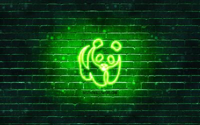 WWF neon simgesi, 4k, yeşil arka plan, D&#252;nya Vahşi Yaşam Fonu, neon semboller, WWF, yaratıcı, neon simgeler, WWF işareti, ekoloji işaretleri, WWF simgesi, ekoloji simgeleri