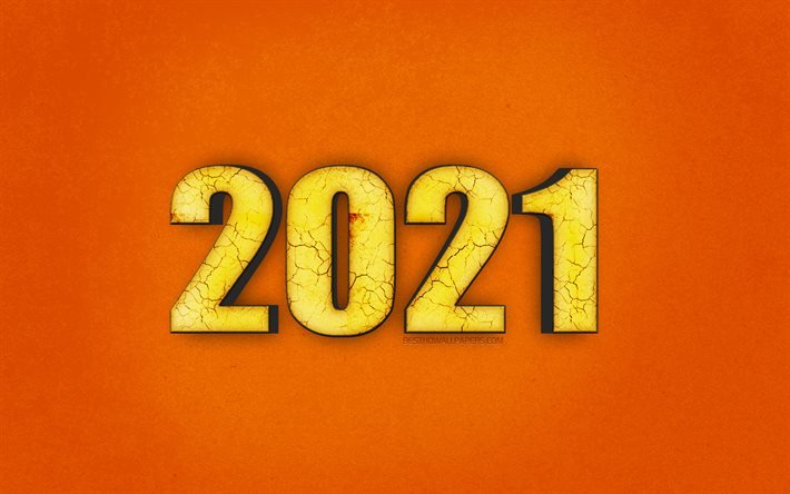 Anno nuovo 2021, iscrizione 3D 2021, felice anno nuovo 2021, sfondo arancione 2021, concetti 2021, concetti di siccit&#224; 2021