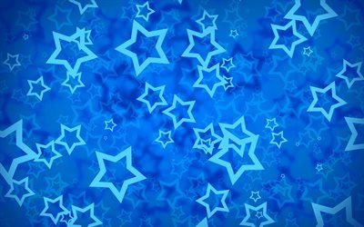 blue stars background, 4k, stars patterns, background with stars, blue backgrounds, stars textures, abstract backgrounds