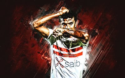 Osama Faisal, Zamalek SC, Egyptian footballer, portrait, red stone background, Zamalek, football
