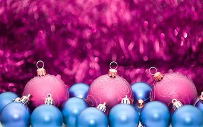 Christmas decorations, 4k, christmas balls, christmas concepts, Happy New Year, xmas balls