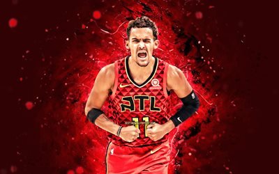 trae young, 2020, 4 km, atlanta hawks, nba, basketball, rote neonlichter, rayford trae young, usa, trae young atlanta hawks, trae young 4 km