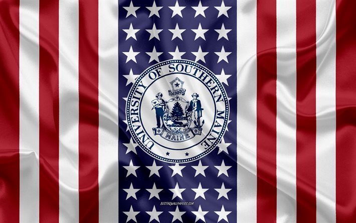 Embl&#232;me de l&#39;Universit&#233; du sud du Maine, drapeau am&#233;ricain, logo de l&#39;Universit&#233; du sud du Maine, Gorham, Portland, Maine, &#201;tats-Unis, Universit&#233; du sud du Maine