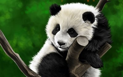 Panda, konst, m&#229;lad panda, s&#246;ta djur, m&#229;lade djur