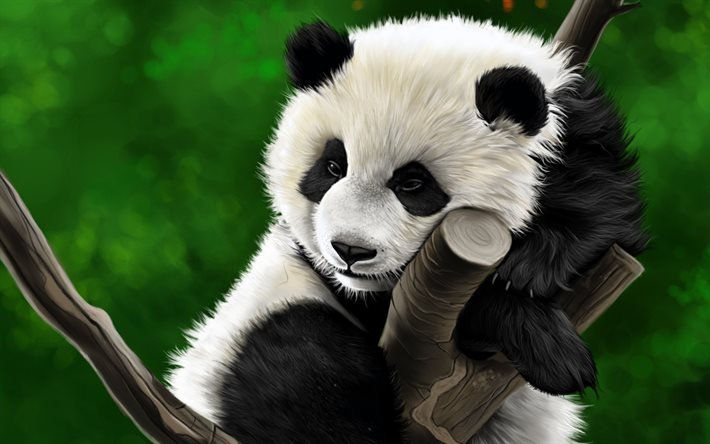 Panda, taide, maalattu panda, s&#246;p&#246;j&#228; el&#228;imi&#228;, maalattuja el&#228;imi&#228;