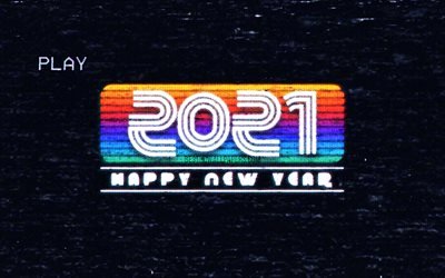 2021 new year, VHS style, 2021 white digits, 2021 concepts, 2021 on blue background, 2021 year digits, Happy New Year 2021