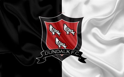 Dundalk FC, 4K, Irish Football Club, new logo, emblem, League of Ireland, Premier Division, football, Dundalk, Ireland, silk flag, Irish Football Championship