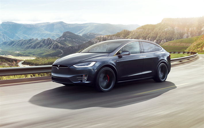 Tesla Model X, 2017, 4k, electric crossover, black, American cars, Tesla