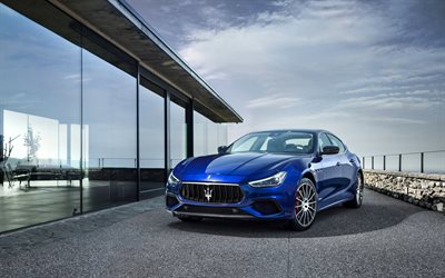 Maserati Ghibli GranSport, 4k, 2018 automobili, auto di lusso, blu Ghibli, Maserati