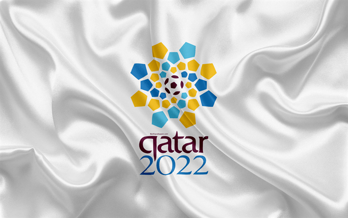 Qatar 2022, 4k, logo, stemma, calcio, FIFA del 2022 della Coppa del Mondo, Coppa del Mondo di Calcio del Qatar