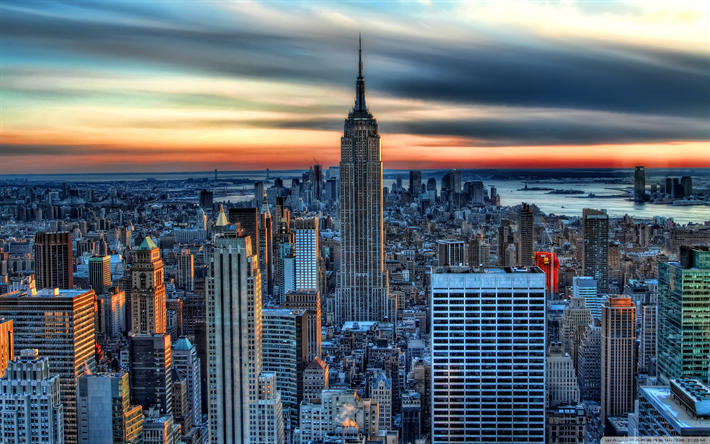 New York, Empire State Binası, G&#252;n batımı, ABD, g&#246;kdelenler, Amerika