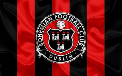 Bohemians FC, 4K, Irish Football Club, new logo, Bohemians emblem, League of Ireland, Premier Division, football, Dublin, Ireland, silk flag, Irish Football Championship