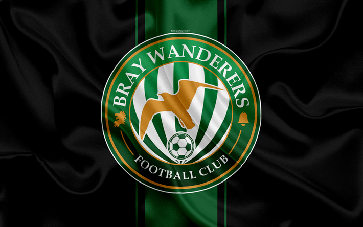 Bray Wanderers FC, 4K, Irish Football Club, new logo, emblem, League of Ireland, Premier Division, football, Bray, Ireland, silk flag, Irish Football Championship