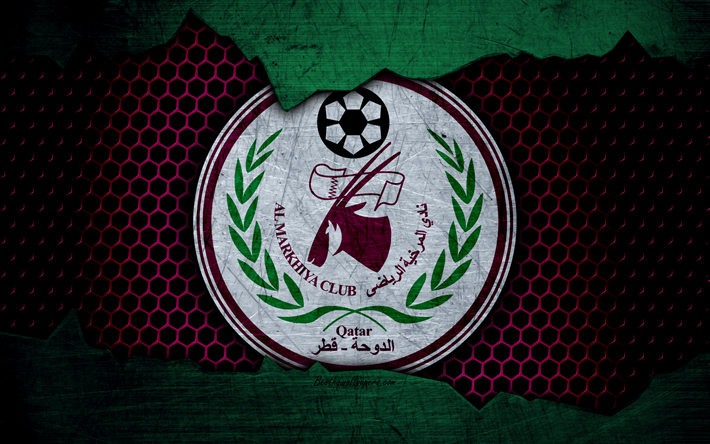 Al-Markhiya, 4k, le logo, la Qatar Stars League, football, club de football, le Qatar, Doha, grunge, m&#233;tal, texture, Al-Markhiya FC