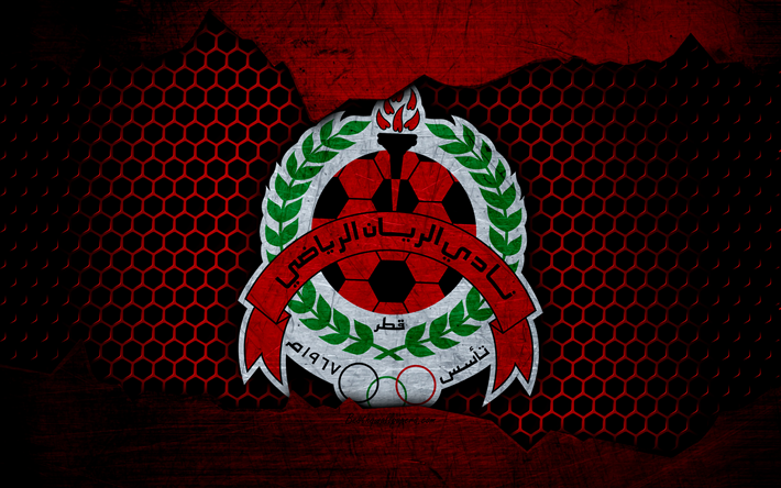 Al-Rayyan, 4k, logo, Qatar Stars League, soccer, football club, Qatar, Doha, grunge, metal texture, Al-Rayyan FC