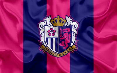 Cerezo Osaka FC, 4k, Japanese football club, C-Osaka logo, emblem, J-League, football, Osaka, Japan, silk flag, League Division 1, Japan Football Championship