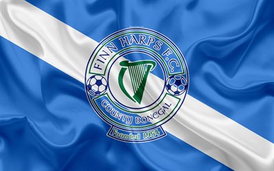 Finn Harps FC, 4K, Irish Football Club, logo, emblem, League of Ireland, Premier Division, football, Ballybofi, Ireland, silk flag, Irish Football Championship