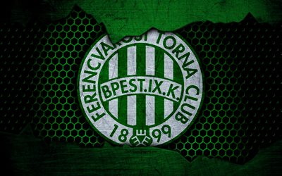 Ferencvaros, 4k, logo, NB I, Hungarian Liga, soccer, football club, Hungary, grunge, metal texture, Ferencvaros FC