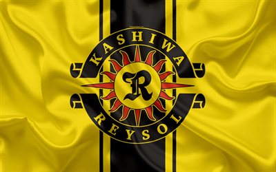 Kashiwa Reysol, 4k, Japanese football club, logo, emblem, J-League, football, Kashiwa, Chiba, Japan, silk flag, League Division 1, Japan Football Championship