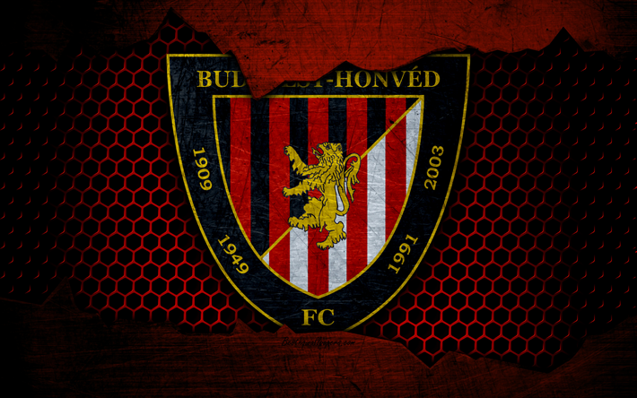 Honved, 4k, logo, NB EU, H&#250;ngaro Liga, futebol, clube de futebol, Hungria, grunge, textura de metal, Honved FC