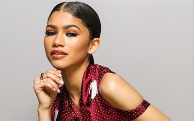 Zendaya, American actress, portrait, make-up, red beautiful dress, Zendaya Coleman