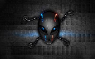 alienware, 4k -, 3d-logo, metall-hintergrund
