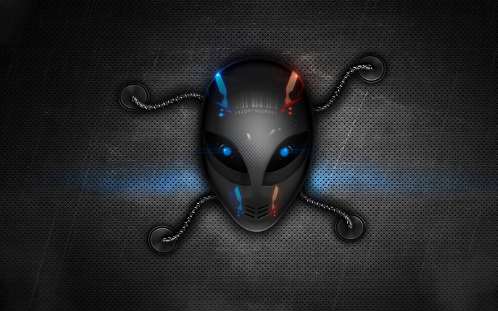 Alienware, 4k, 3d logo, metal background