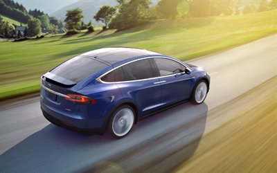 Tesla Model X, 2017, 4k, electric crossover, blue Model X, new cars, electric car, Tesla
