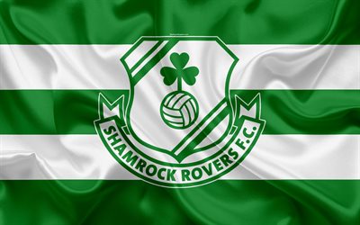 FC Shamrock Rovers, 4K, Irish Football Club, logo, emblem, League of Ireland, Premier Division, football, Dublin, Ireland, silk flag, Irish Football Championship